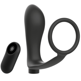 ANILLA PENE CON PLUG ANAL CONTROL REMOTO NEGRO RECARGABLE por sólo 39,96 €