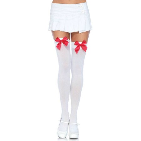 LEG AVENUE MEDIAS NYLON BLANCO Y LAZO ROJO por sólo 7,99 €