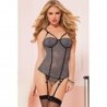 LACE AND SATIN UNDERWIRE BUSTIER&THONG GREY S