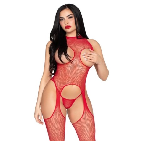 LEG AVENUE - 89374 BODYSTOCKING SIN COPAS Y PANTY ROJO - TALLA ÚNICA - Universo SexShop