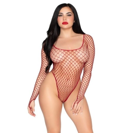 LEG AVENUE - 89377 BODYSUIT DE RED INDUSTRIAL DE CORTE ALTO ROJO - TALLA ÚNICA - Universo SexShop
